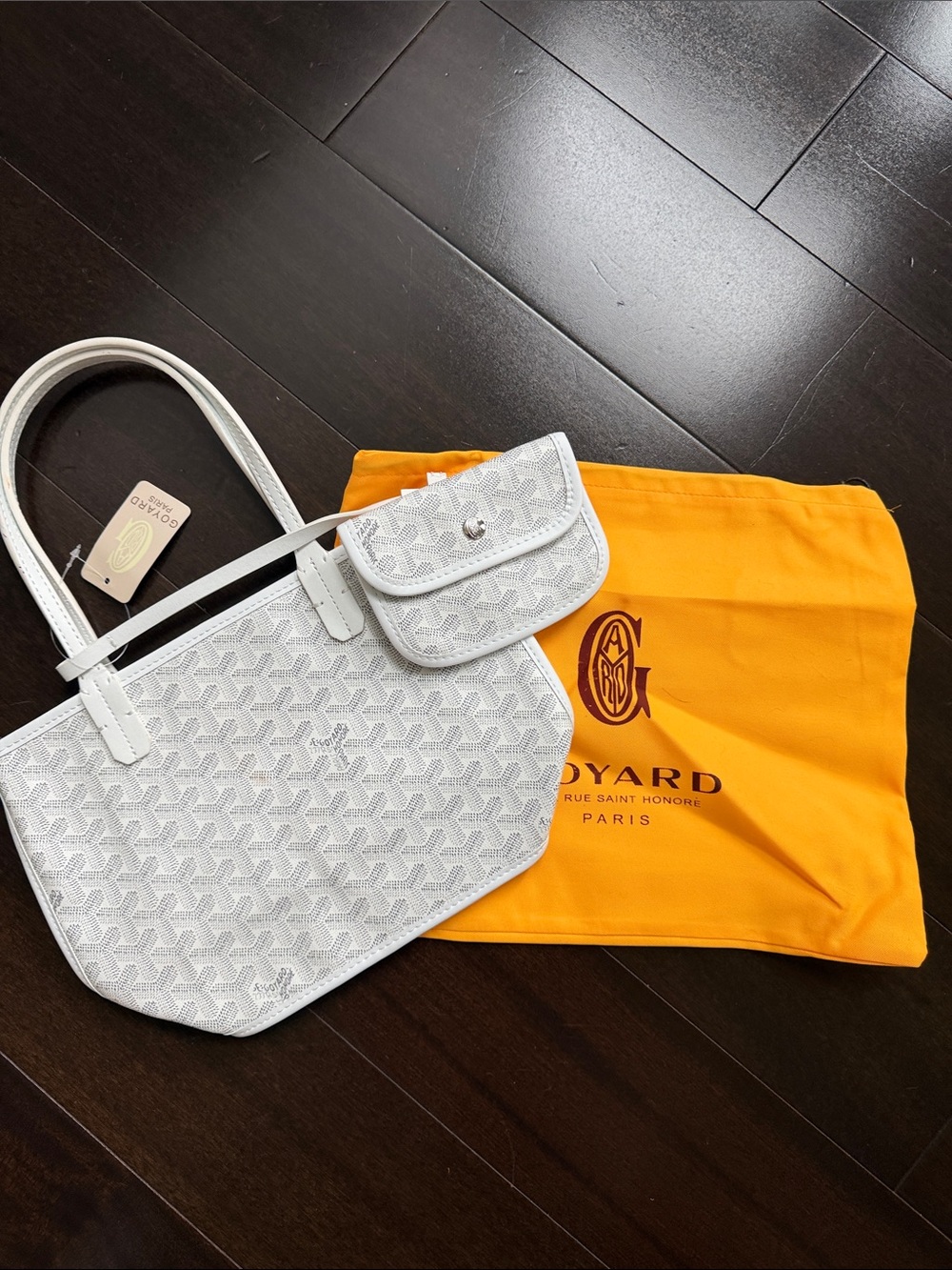 White Chevron Mini Tote with Matching White Pouch